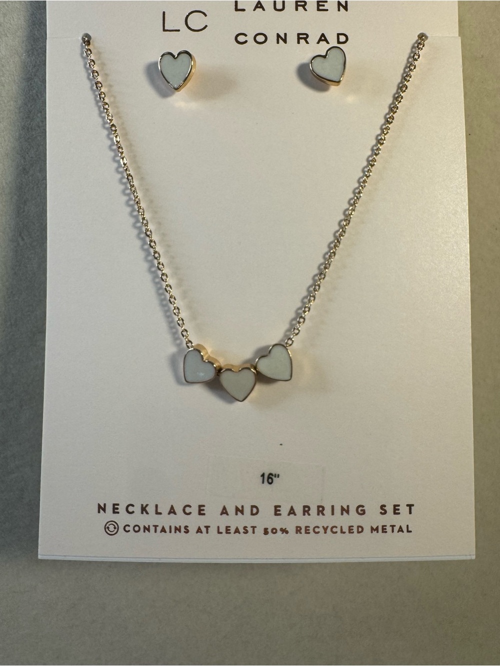 New LC Lauren Conrad White Heart Necklace & Earring Set